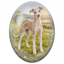 Cabochon en Verre Illustré Lévrier dans une Prairie au Soleil Couchant 13x18, 18x25 ou 30x40mm - Pour la Création de Bijoux