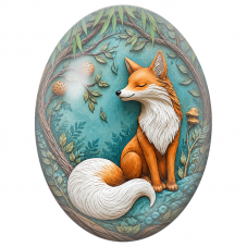 Cabochon en Verre Illustré Renard Endormi dans un Écrin Végétal 13x18, 18x25 ou 30x40mm - Pour la Création de Bijoux Fantaisie