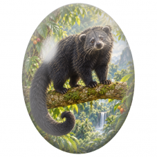 Cabochon en Verre Illustré Binturong sur une Branche Tropicale 13x18, 18x25 ou 30x40mm - Pour la Création de Bijoux Fantaisie