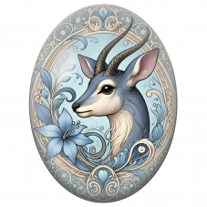 Cabochon en Verre Illustré Gazelle aux Fleurs Bleues Art Nouveau 13x18, 18x25 ou 30x40mm - Pour la Création de Bijoux Fantaisie