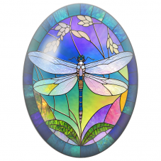 Cabochon en Verre Illustré Libellule Vitrail aux Ailes Nacrées 13x18, 18x25 ou 30x40mm - Pour la Création de Bijoux Fantaisie