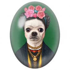 Cabochon en Verre Illustré Chihuahua en Frida Kahlo 13x18, 18x25 ou 30x40mm - Pour la Création de Bijoux Fantaisie - DIY