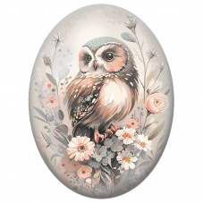 Cabochon en Verre Illustré Chouette Aquarelle aux Fleurs Poudrées 13x18, 18x25 ou 30x40mm - Pour la Création de Bijoux Fantaisie