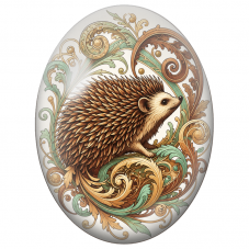 Cabochon en Verre Illustré Hérisson aux Arabesques Végétales 13x18, 18x25 ou 30x40mm - Pour la Création de Bijoux Fantaisie
