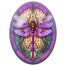 Cabochon en Verre Illustré Libellule Vitrail Violette et Or 13x18, 18x25 ou 30x40mm - Pour la Création de Bijoux Fantaisie - DIY