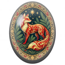 Cabochon en Verre Illustré Renard Rouge sous les Étoiles Dorées 13x18, 18x25 ou 30x40mm - Pour la Création de Bijoux Fantaisie