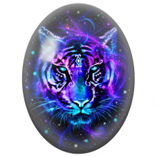 Cabochon en Verre Illustré Tigre Cosmique Violet et Bleu 13x18, 18x25 ou 30x40mm - Pour la Création de Bijoux Fantaisie - DIY