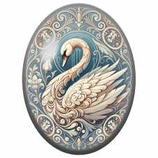 Cabochon en Verre Illustré Cygne Art Nouveau Bleu et Ivoire 13x18, 18x25 ou 30x40mm - Pour la Création de Bijoux Fantaisie - DIY