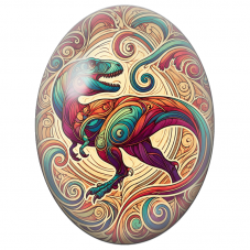 Cabochon en Verre Illustré Dinosaure Coloré aux Arabesques 13x18, 18x25 ou 30x40mm - Pour la Création de Bijoux Fantaisie - DIY