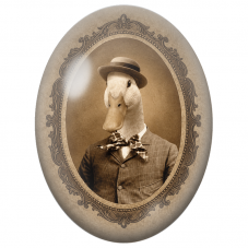 Cabochon en Verre Illustré Canard Gentleman au Chapeau Melon 13x18, 18x25 ou 30x40mm - Pour la Création de Bijoux Fantaisie