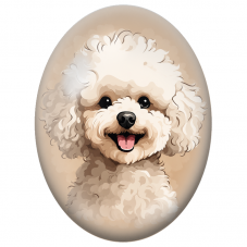 Cabochon en Verre Illustré Bichon Blanc au Sourire Joyeux 13x18, 18x25 ou 30x40mm - Pour la Création de Bijoux Fantaisie - DIY