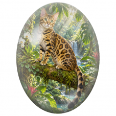 Cabochon en Verre Illustré Chat Bengal sur une Branche dans la Jungle 13x18, 18x25 ou 30x40mm - Pour la Création de Bijoux