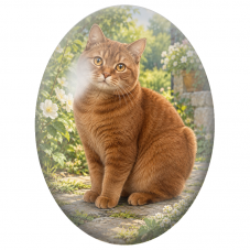 Cabochon en Verre Illustré Chat Roux aux Yeux Dorés dans le Jardin 13x18, 18x25 ou 30x40mm - Pour la Création de Bijoux