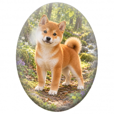 Cabochon en Verre Illustré Shiba Inu dans un Sous-Bois Fleuri 13x18, 18x25 ou 30x40mm - Pour la Création de Bijoux Fantaisie