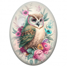 Cabochon en Verre Illustré Hibou Fleuri aux Nuances Pastel 13x18, 18x25 ou 30x40mm - Pour la Création de Bijoux Fantaisie - DIY