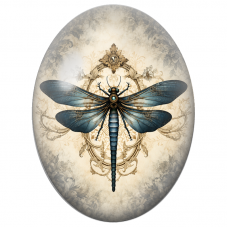 Cabochon en Verre Illustré Libellule Bleue au Style Steampunk 13x18, 18x25 ou 30x40mm - Pour la Création de Bijoux Fantaisie
