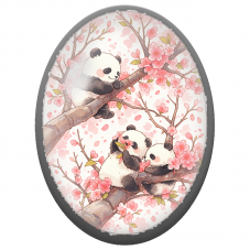 Cabochon en Verre Illustré Pandas dans les Fleurs de Cerisier 13x18, 18x25 ou 30x40mm - Pour la Création de Bijoux Fantaisie