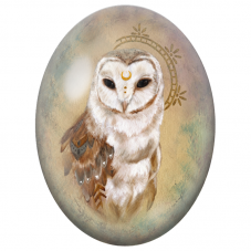 Cabochon en Verre Illustré Effraie Lunaire aux Accents Bohèmes 13x18, 18x25 ou 30x40mm - Pour la Création de Bijoux Fantaisie