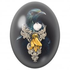 Cabochon en Verre Illustré Oiseau Noir au Bijou de Dentelle 13x18, 18x25 ou 30x40mm - Pour la Création de Bijoux Fantaisie - DIY