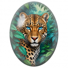 Cabochon en Verre Illustré Léopard aux Yeux Bleus dans la Jungle 13x18, 18x25 ou 30x40mm - Pour la Création de Bijoux Fantaisie