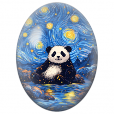 Cabochon en Verre Illustré Panda sous un Ciel à la Nuit Étoilée 13x18, 18x25 ou 30x40mm - Pour la Création de Bijoux Fantaisie
