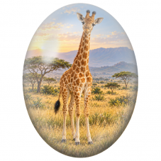 Cabochon en Verre Illustré Girafe dans la Savane au Soleil Couchant 13x18, 18x25 ou 30x40mm - Pour la Création de Bijoux