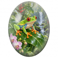 Cabochon en Verre Illustré Grenouille aux Yeux Rouges dans la Jungle 13x18, 18x25 ou 30x40mm - Pour la Création de Bijoux