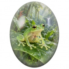 Cabochon en Verre Illustré Grenouille de Verre dans la Forêt Humide 13x18, 18x25 ou 30x40mm - Pour la Création de Bijoux