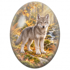 Cabochon en Verre Illustré Jeune Loup dans la Forêt d’Automne 13x18, 18x25 ou 30x40mm - Pour la Création de Bijoux Fantaisie
