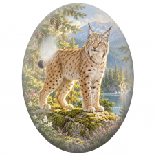 Cabochon en Verre Illustré Lynx sur un Rocher en Montagne 13x18, 18x25 ou 30x40mm - Pour la Création de Bijoux Fantaisie - DIY