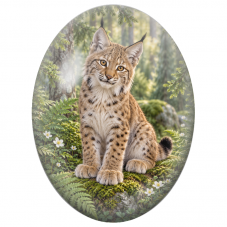 Cabochon en Verre Illustré Jeune Lynx dans un Sous-Bois Fleuri 13x18, 18x25 ou 30x40mm - Pour la Création de Bijoux Fantaisie