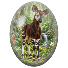 Cabochon en Verre Illustré Okapi près d’une Cascade Tropicale 13x18, 18x25 ou 30x40mm - Pour la Création de Bijoux Fantaisie