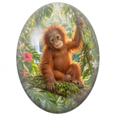 Cabochon en Verre Illustré Jeune Orang-Outan sur une Branche 13x18, 18x25 ou 30x40mm - Pour la Création de Bijoux Fantaisie