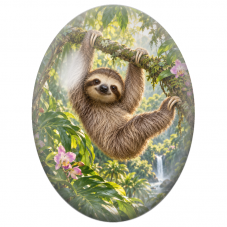 Cabochon en Verre Illustré Paresseux Suspendu dans la Jungle 13x18, 18x25 ou 30x40mm - Pour la Création de Bijoux Fantaisie