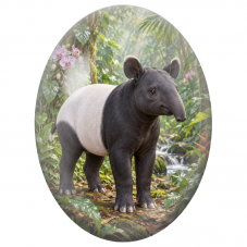 Cabochon en Verre Illustré Tapir Malais dans la Forêt Tropicale 13x18, 18x25 ou 30x40mm - Pour la Création de Bijoux Fantaisie