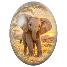 Cabochon en Verre Illustré Éléphanteau dans la Savane Dorée 13x18, 18x25 ou 30x40mm - Pour la Création de Bijoux Fantaisie - DIY