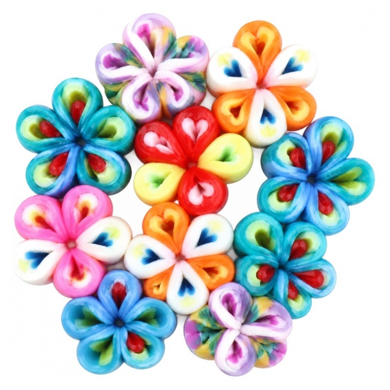 4 Perles Fleurs en Pâte Polymère Fimo 10mm
