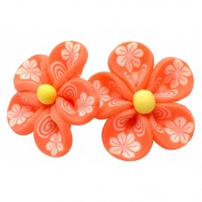 4 Perles Fleurs Orange Foncé en Pâte Polymère Fimo 20mm pour la Création de Bijoux Fantaisie - DIY