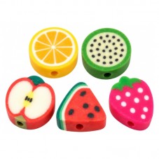 100 Perles Fruits Mixtes en Pâte Polymère Fimo 10mm pour la Création de Bijoux Fantaisie - DIY