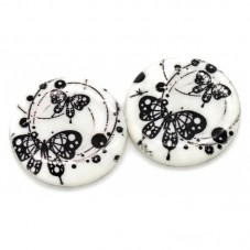 5 Perles Palet en Nacre Papillon Noir et Blanc 25mm pour la Création de Bijoux Fantaisie - DIY
