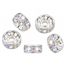5 Perles Intercalaires Strass en Métal Argenté 8mm