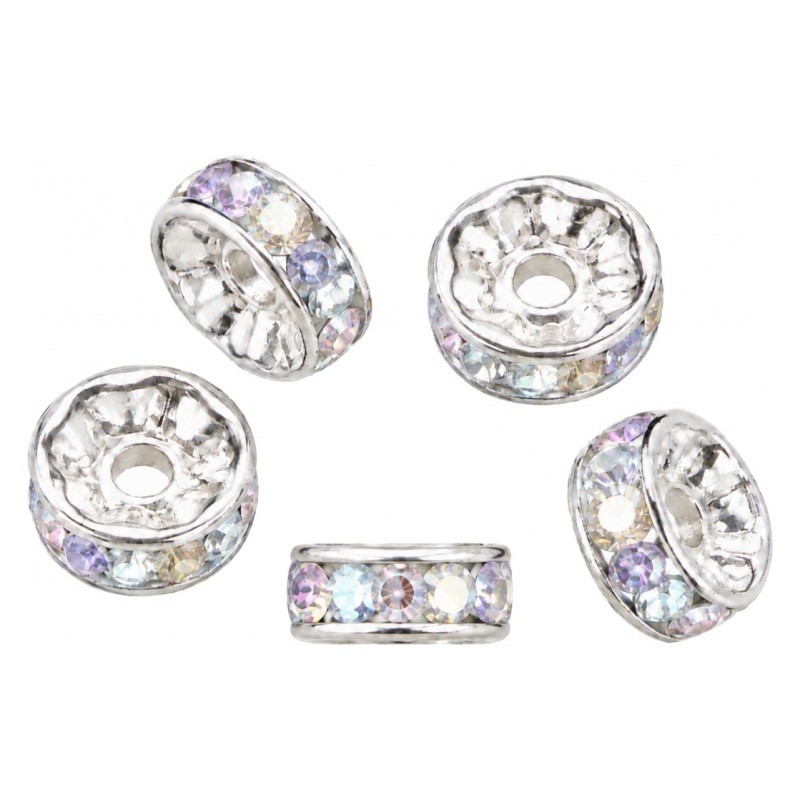5 Perles Intercalaires Strass en Métal Argenté 8mm
