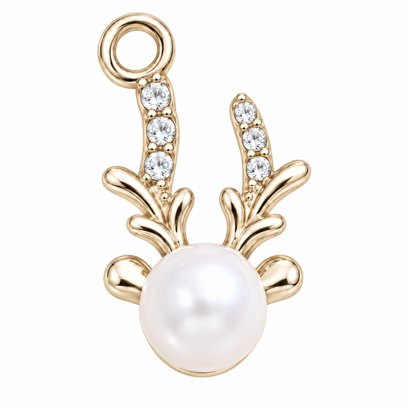 Breloque Renne de Noël en Métal Doré et Strass 22x14mm