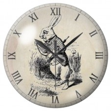 Cabochon en Verre Illustré Lapin Blanc sur Horloge 12 à 25mm pour la Création de Bijoux Fantaisie - DIY