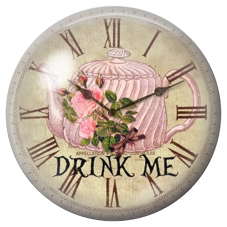 Cabochon en Verre Illustré Gâteau Drink Me et Horloge 12 à 25mm pour la Création de Bijoux Fantaisie - DIY