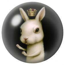 Cabochon en Verre Illustré Lapin Blanc Couronné 12 à 25mm pour la Création de Bijoux Fantaisie - DIY