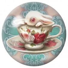 Cabochon en Verre Illustré Lapin Blanc dans une Tasse 12 à 25mm pour la Création de Bijoux Fantaisie - DIY