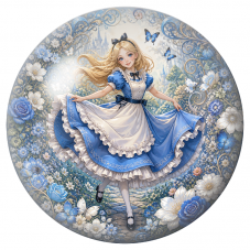Cabochon en Verre Illustré Alice Dansant dans le Jardin Bleu 12 à 25mm pour la Création de Bijoux Fantaisie - DIY