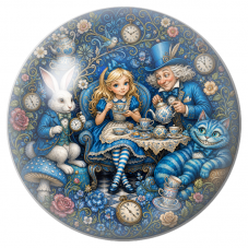 Cabochon en Verre Illustré Goûter Bleu d’Alice et ses Compagnons 12 à 25mm pour la Création de Bijoux Fantaisie - DIY