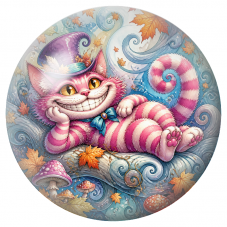 Cabochon en Verre Illustré Chat du Cheshire Rose en Automne 12 à 25mm pour la Création de Bijoux Fantaisie - DIY